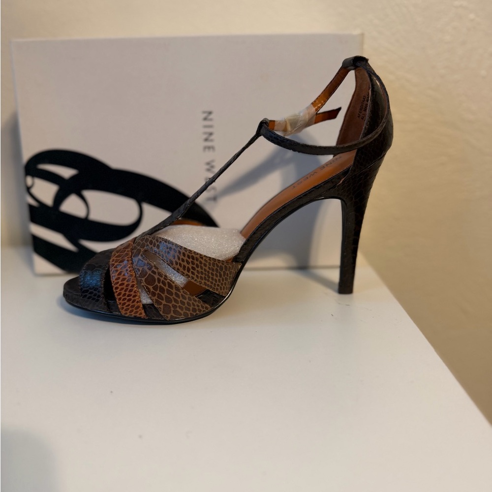 Nine West Black and Brown Strappy Heels, Size 10